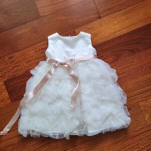 Joan Calabrese Ivory Dress with Blush Ribbon